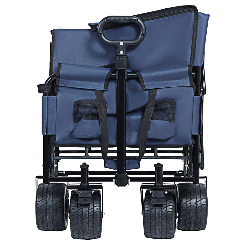 Convertible Folding Wagon Cart With Bench Seat, Dark Blue