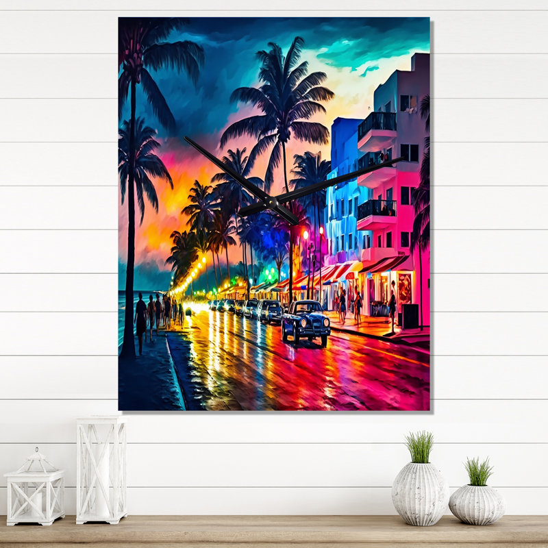 Horloge murale Jamaryon - City Miami, H 28 po x l 12 po x P 1 po