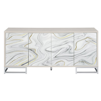 Console Storage In White Marble Style And Hardware - Functional & Stylish Design Painted Cabinet With Drawer Pulls Elegance