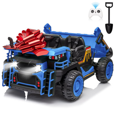 Joyracer 2 Seater 24V Ride On Dump Truck W/ Remote Control, 2X200w Ride On Truck Car, Electric Battery Powered Ride On Toys W/ Dump Bed, 3 Speeds, Sho