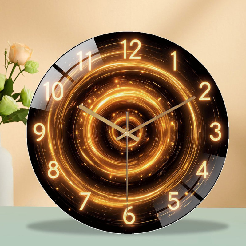 LED Light Wall Clock with Spiral Design And Silent Movement Art - 12'' Modern Glass Wall Clock