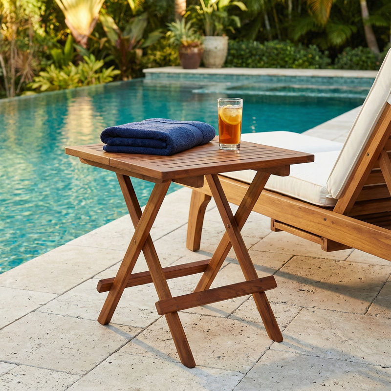 Folding Teak Small Table, Oiled Finish