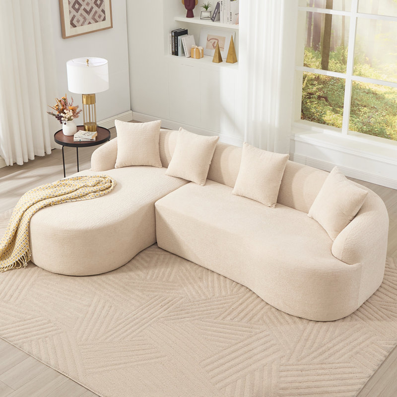 Canapé modulaire en chenille à compression avec méridienne courbée, Chenille beige, L 99 po
