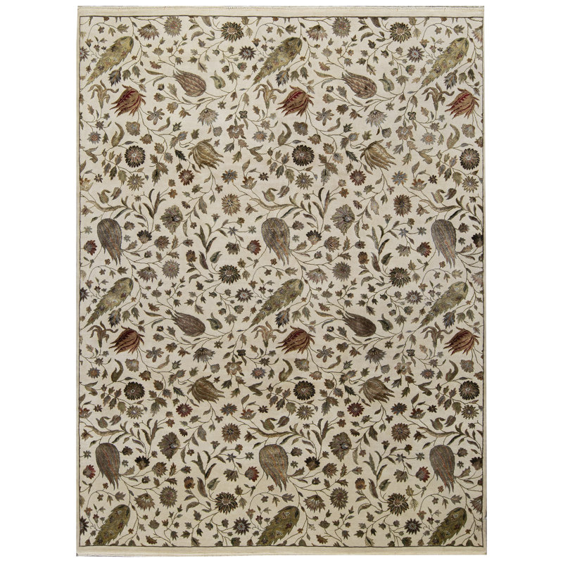 Tapis ivoire noué à la main de haute qualité