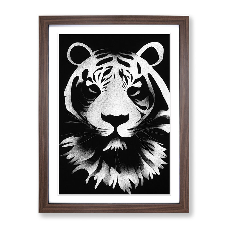 Monochrome Tiger No.1 - Framed Print, 64cm H x 46cm W x 2cm D, Walnut