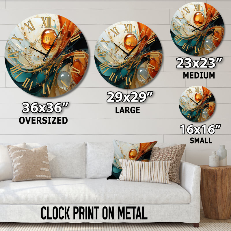 Horloge murale orange et émeraude en marbre IV, Médium