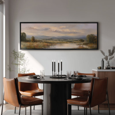 Large Framed Canvas Wall Art - Warm River Valley Landscape Decor - 60"x20", 60"x30"