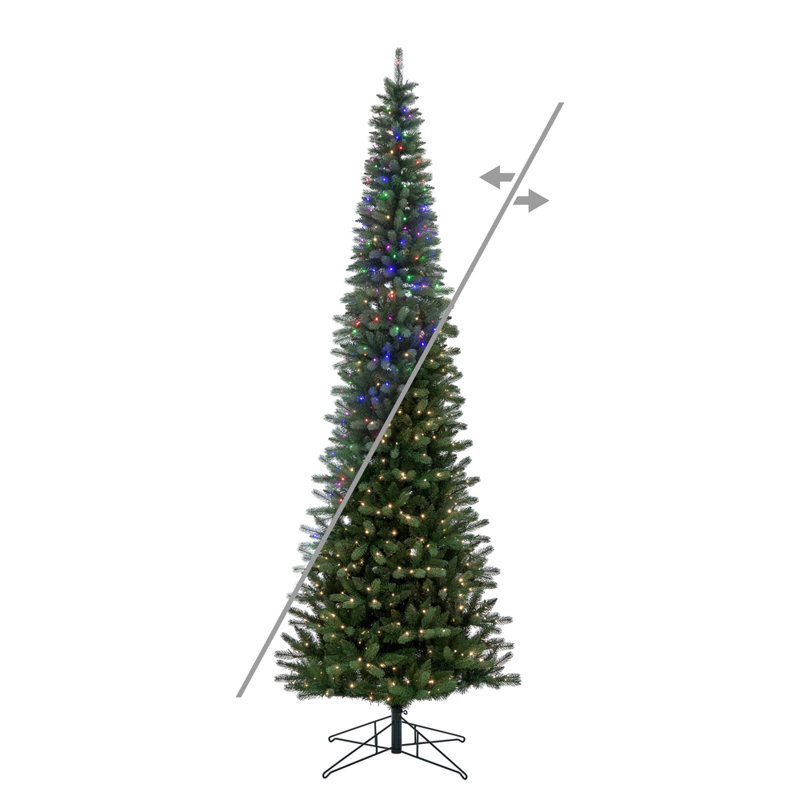Arbre de Noël artificiel pré-éclairé en forme de pin givré avec 800 lumières DEL coaxiales à basse tension 8 mm à changement de couleur 3 mm