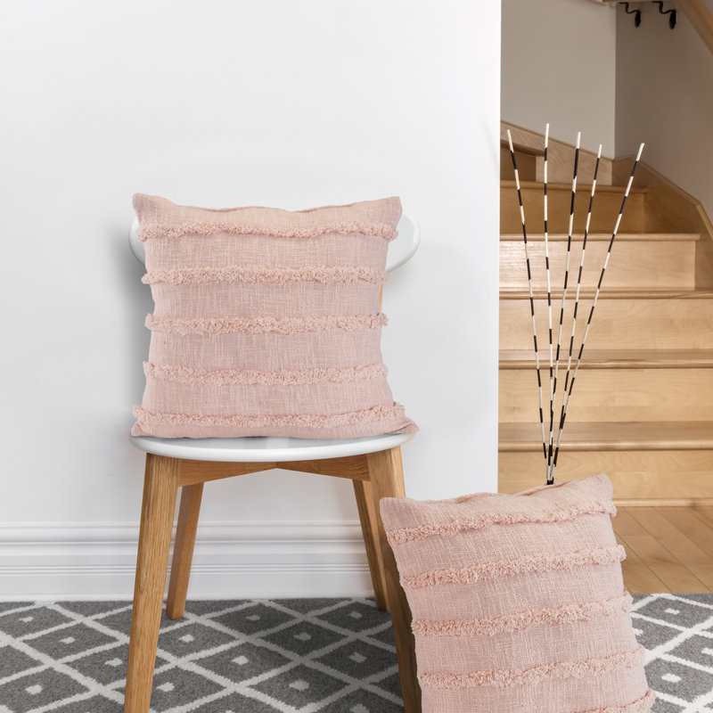 Amaris Fringed Solid Color Cotton Throw Pillow Cover, Pearl Blush/Peach, Polyester/Polyfill