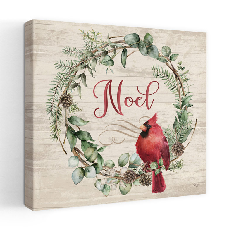 Noel, cardinal, couronne, art contemporain, verdure, H 32 po x l 32 po