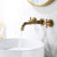 Robinet de lavabo de salle de bain à fixation murale - deux poignées en croix, débit d'eau droit, bonde escamotable, option d'éclaboussure montée en bronze, drainage facile,-124242109