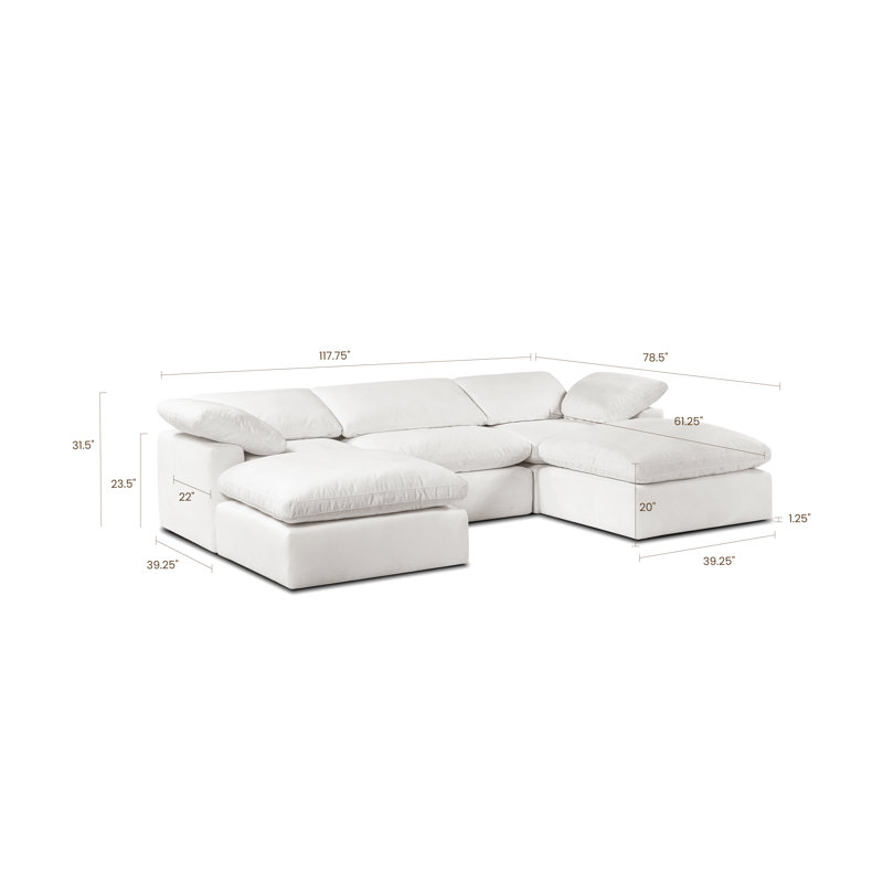Wonardo Upholstered U-Shaped Sectional, Cotton White Fabric