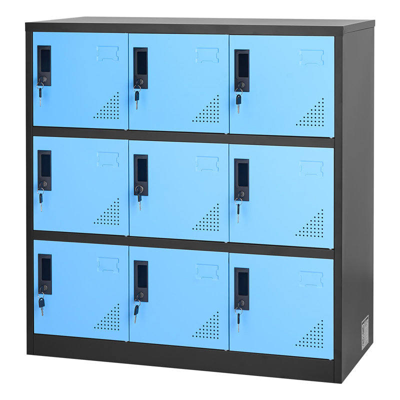 9 Doors Metal Locker, Lockable Steel Storage Cabinet, 66 lbs Loading Capacity, 2 Keys for Each Door, 3 Tiers Employee Lockers for Office, School, Gym, Easy Assembly, 35.4 x 17.7 x 37 in, Black