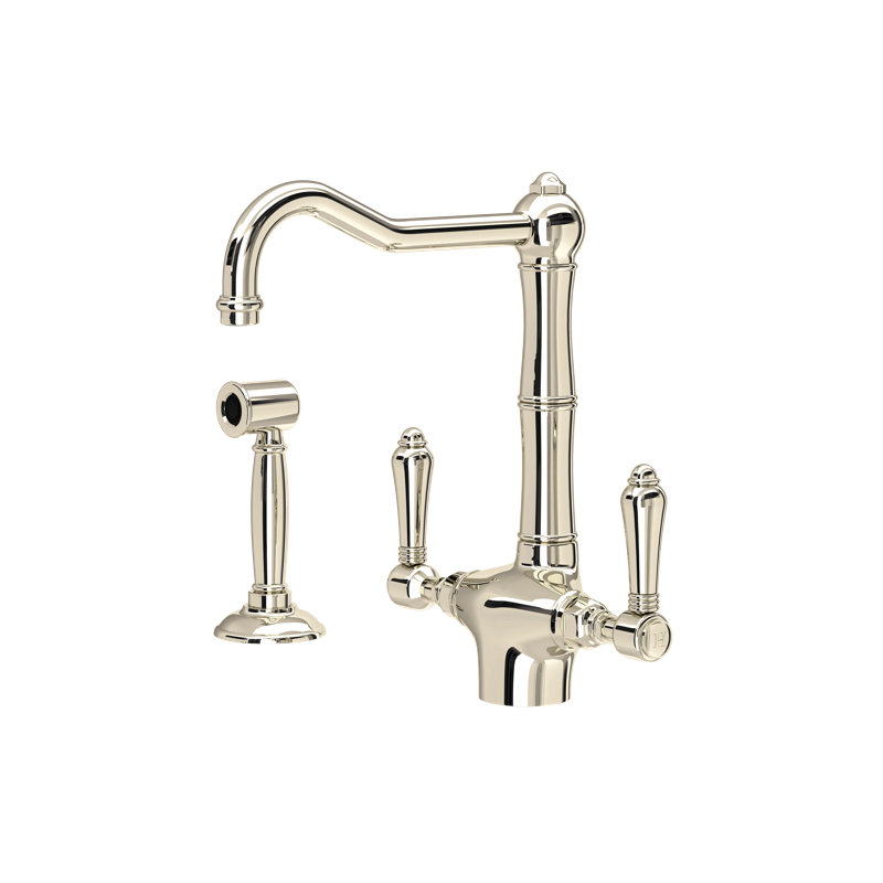 Acqui Two Handle Kitchen Faucet With Side Spray, Polished Nickel