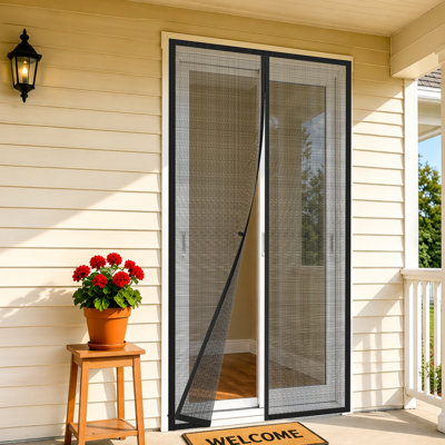 Magnetic Screen Door Fits Door Size 32"x80", Screen Size 34"x81", Removable Upgraded Polyester Screen Mesh with Strong Magnets for Front/Back Patio Door, Black