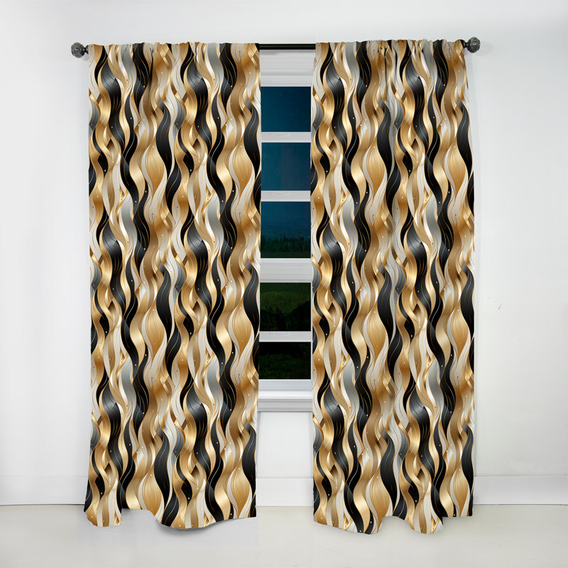 Or et blanc champagne vagues - rideau de marbre abstrait - rideau de marbre obscurcissant - 1 panneaux, L 52 po x L 120 po