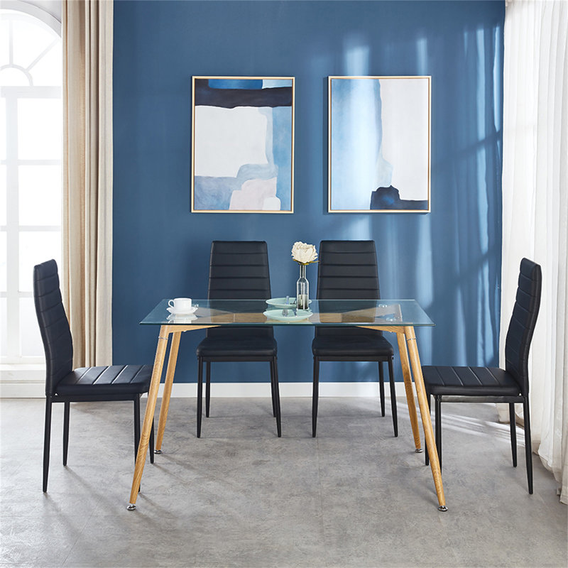 Leleifi Glass Top Four Leg Dining Set, 7