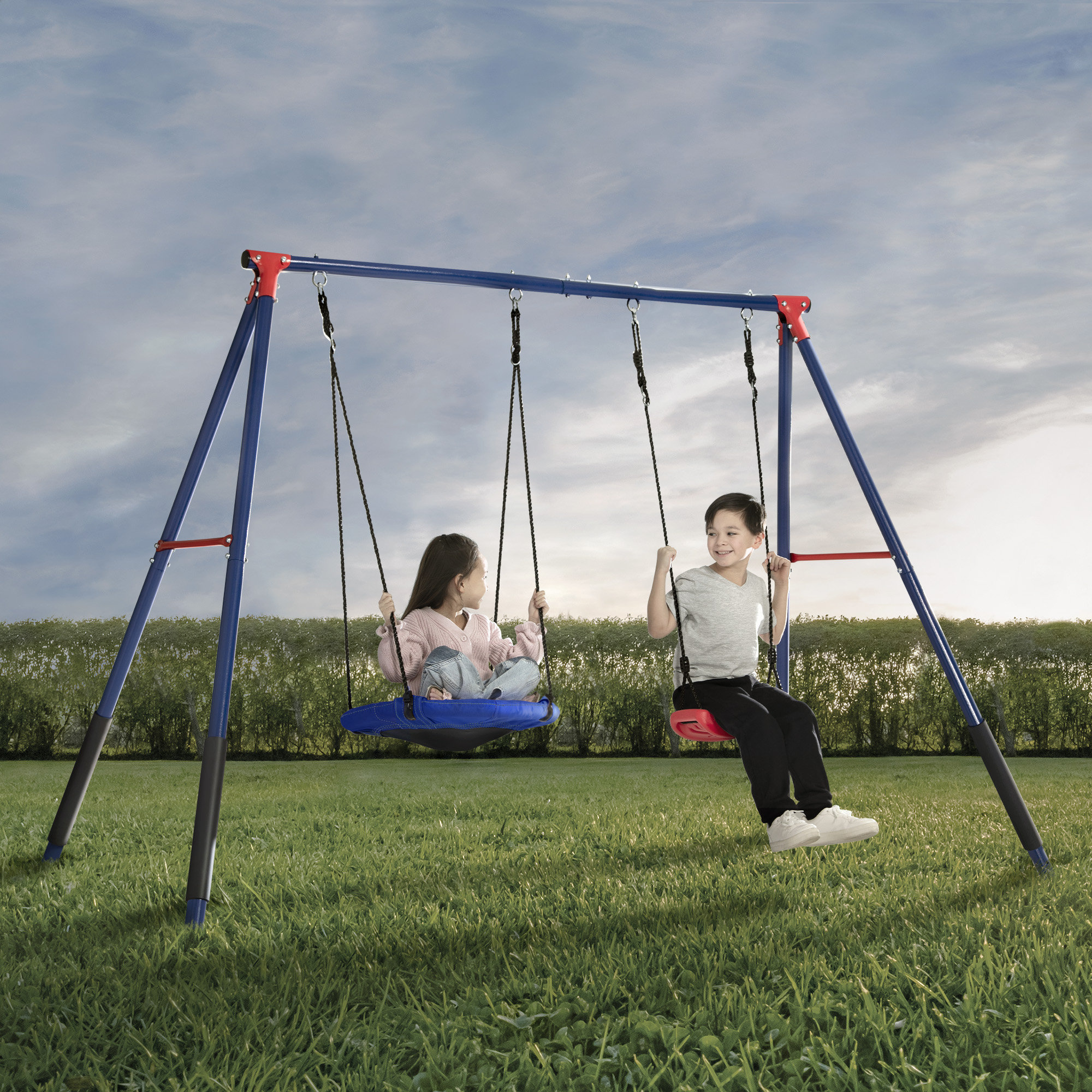 Delta Children Funzone Outdoor Metal 2-Piece Swing Set Includes Swing  And Disc/Saucer Swing, Blue/Red Wayfair