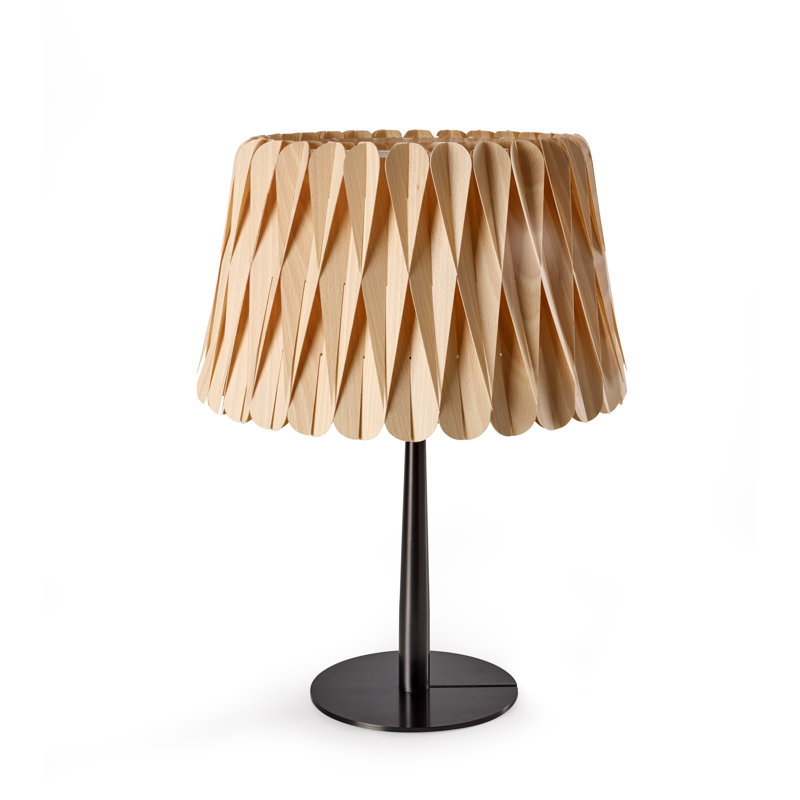 Lola Table Lamp, Natural Beech, Matte Black, 20.9" H x 15.4" W x 15.4" D