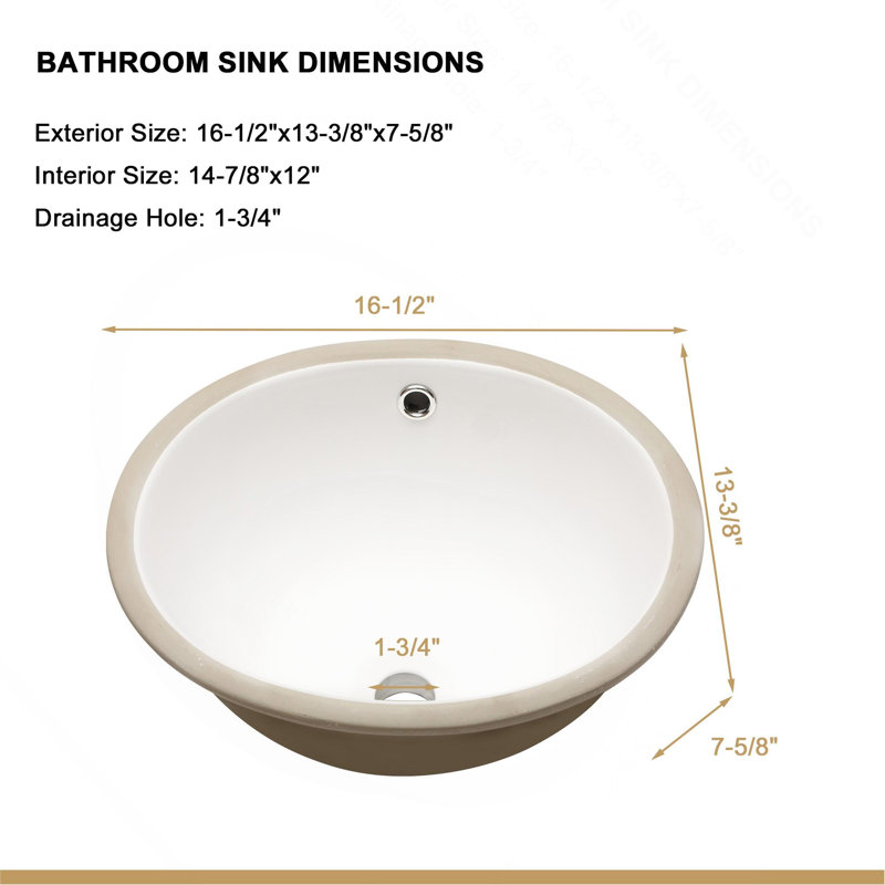 Lavabo de salle de bain ovale encastré en céramique 16,5 "x13,4" blanc avec trop-plein
