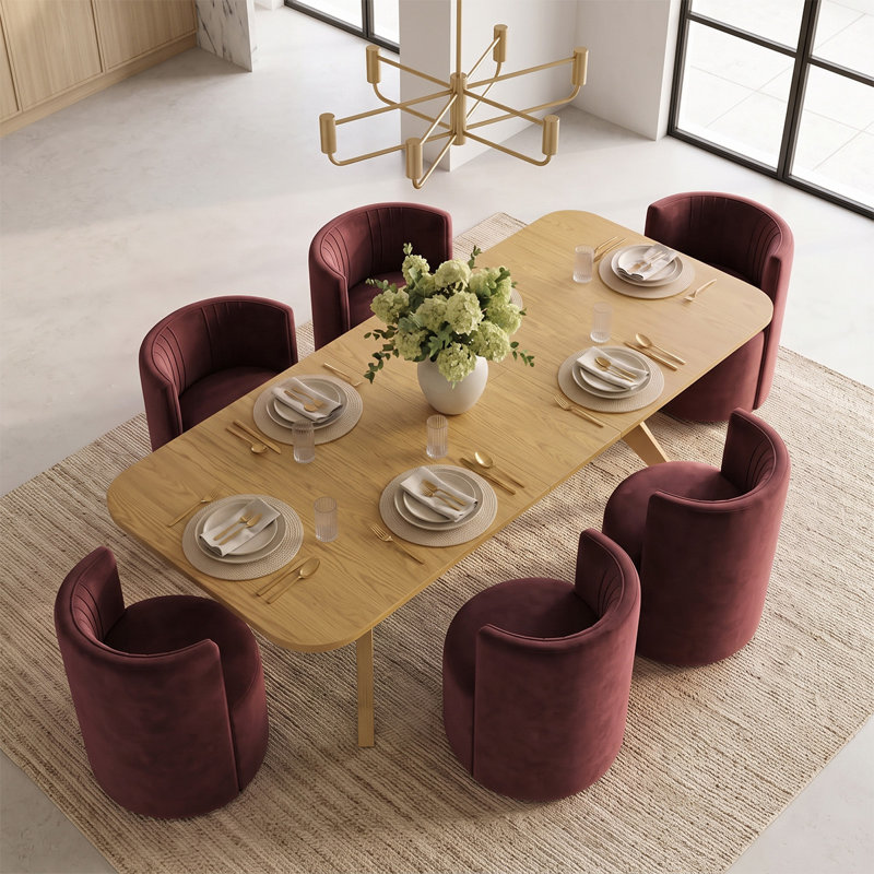 Ensemble de table de salle à manger extensible en placage de bois de 78" à 96" avec 6 chaises en velours et roulettes dissimulées