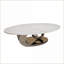 Table basse moderne en faux marbre blanc avec base sculpturale en acier inoxydable Modern Easy Stable