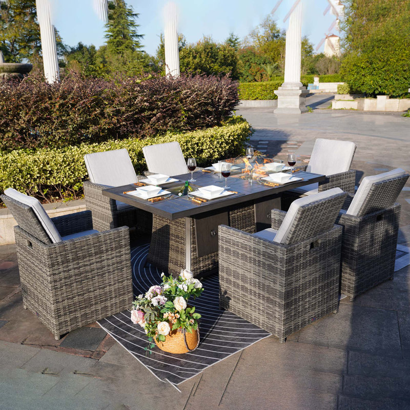 Wicker 6 - Person Patio Conversation Sets with Cushions, Grey