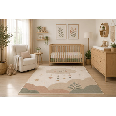 "Ultra Lightweight" 5'x7' Cute Smiling Cloud Area Rug, Pastel Rainbow Sky Nursery Kids Bedroom Playroom Decor, Non-Slip Silicone Backing Low Pile Indoor Carpet