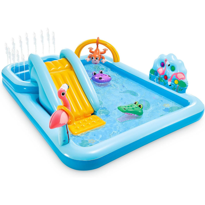 Inflatable Water Slide & Kids Pool,  Jungle Adventure Play Center - Outdoor Blow-Up Splash Pad W/ Sprinkler For Toddlers Ages 2+