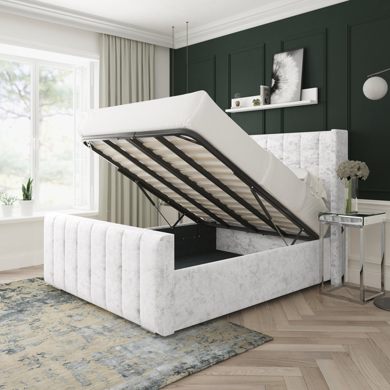 Willow Crushed Velvet Upholstered Ottoman Bed Frame, Single (3'), White