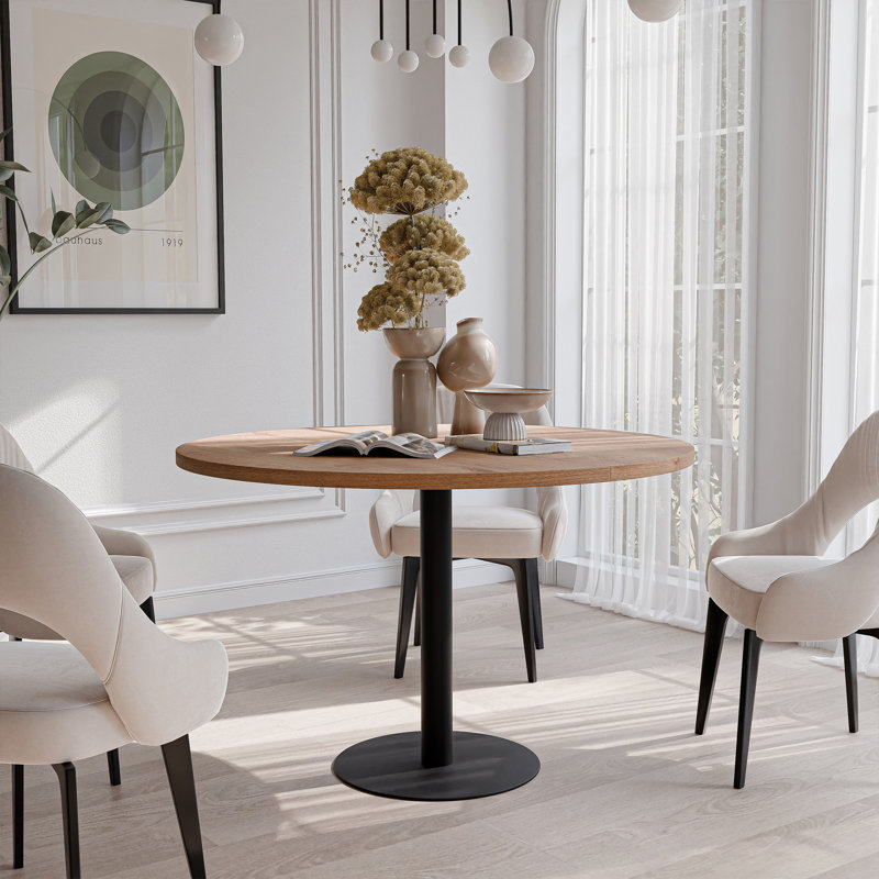 Extendable Round Dining Table, Black, Lefkas Oak
