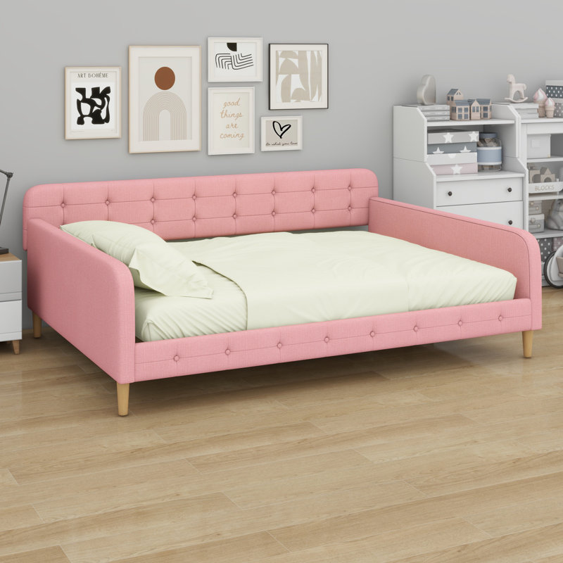Upholstered Daybed With Support Legs, Pink