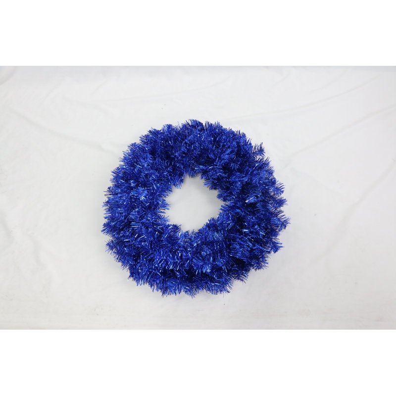 Pre-Lit Artificial Tinsel Christmas Wreath - 24" - Clear Lights, Blue