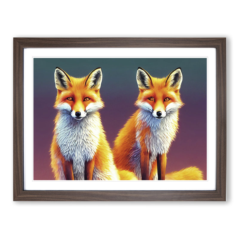 Two Foxes Vol.1 - Framed Print, 46cm H x 64cm W x 2cm D, Walnut