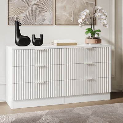 Commode de rangement polyvalente à 6 tiroirs avec panneau cannelé pour le salon et la chambre à coucher