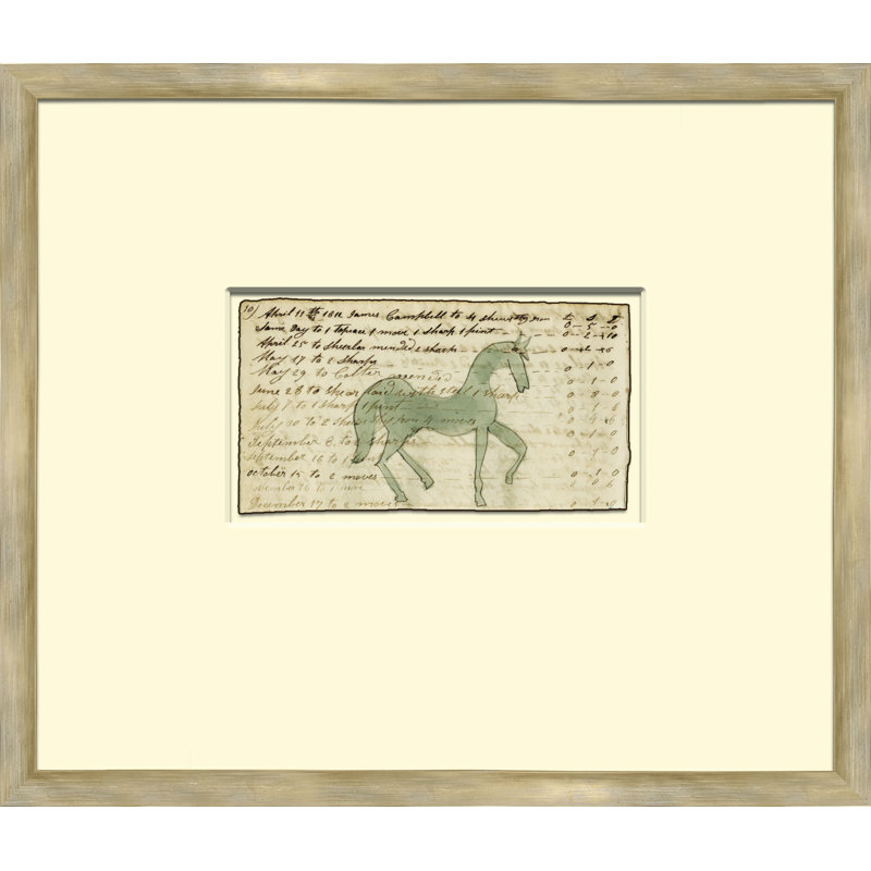 Green Horse - Mennonite Ledger Drawing Giclee Print, Silver, White, 14.5" H x 17.25" W x 1.25" D
