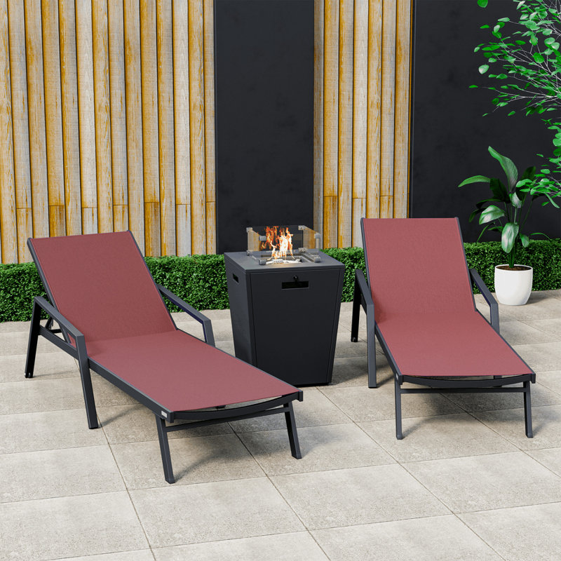 Marlin Burgundy Aluminum Outdoor Chaise Lounge Set with Fire Pit