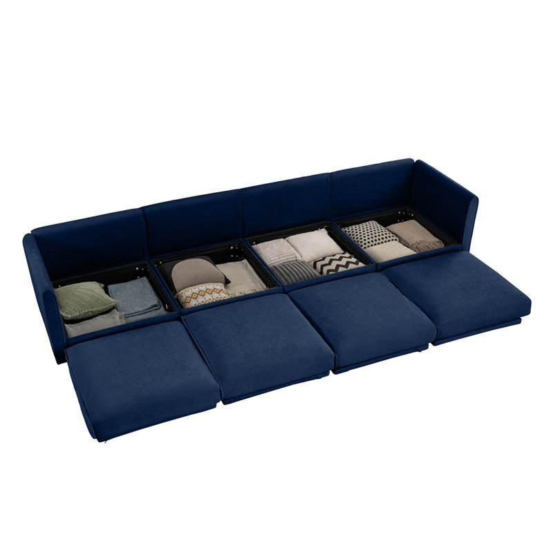 4 chenilles bleues avec espace de rangement confortable et ergonomique