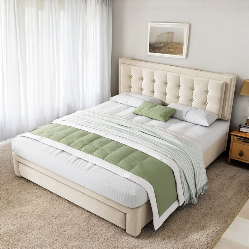 Abhia Upholstered Bed, Cream, Double (4'6)