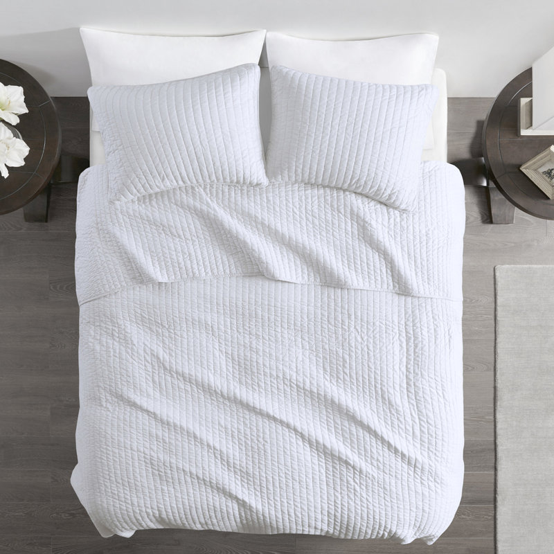 Courtepointe double / grand blanc 3 pièces - Design réversible, microfibre avec coton, contrôle boulochage