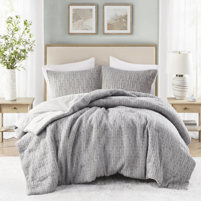 Édredon 3 pièces double / grand, rembourré et tissu riche en coton, tissé, rembourré gris, invitant