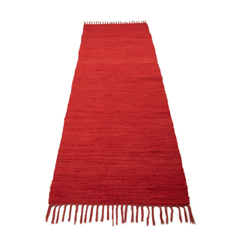 Chindi Uni Solid Colour Hand Crafted Hand Braided Red Area Rug, Rectangle 70 x 140cm