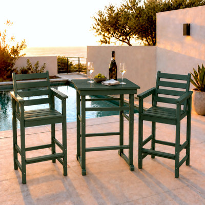 3 Piece Outdoor Adirondack Bar Chairs and Table, All Weather HDPE Patio Bar Set of 3