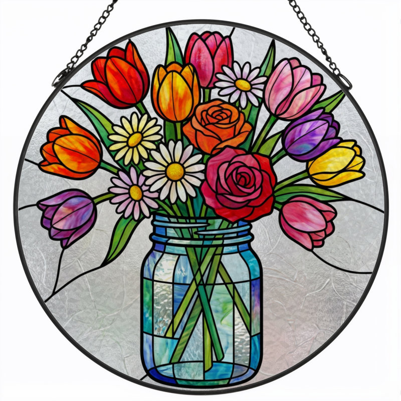 Vitrail d'arrangement floral H 7,8 po, H 7,8 po x l 7,8 po