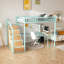Lit mezzanine avec bureau et rangement - structure en métal lourd, 4 armoires, escalier et support pour enfants / adolescents avec port USB et prise de courant