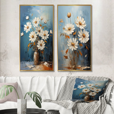 White Daisy Efflorescence Bouquet Serenity - Daisies Canvas Prints Set Of 2
