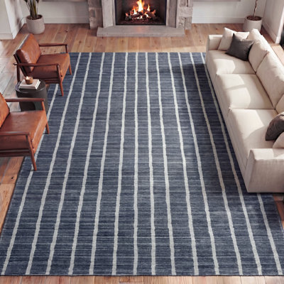 Orton Distressed Ticking Stripe Non-Slip Machine-Washable Rug