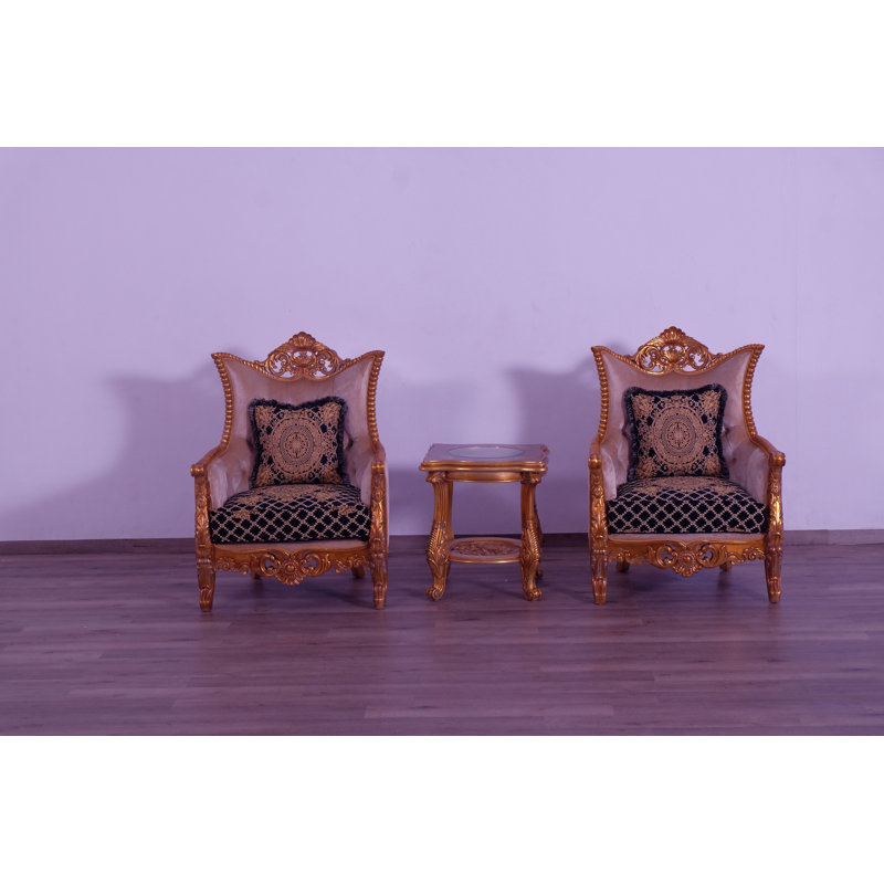 3 Piece Modigliani Ii Sofa Set Black Gold Fabric