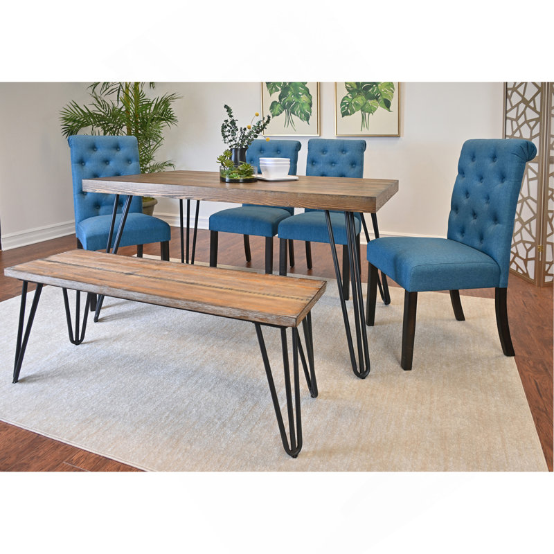 Ensemble de salle à manger 6 pièces Ashford, table de salle à manger en épingle à cheveux avec 4 chaises et banc, 4 options de couleur
