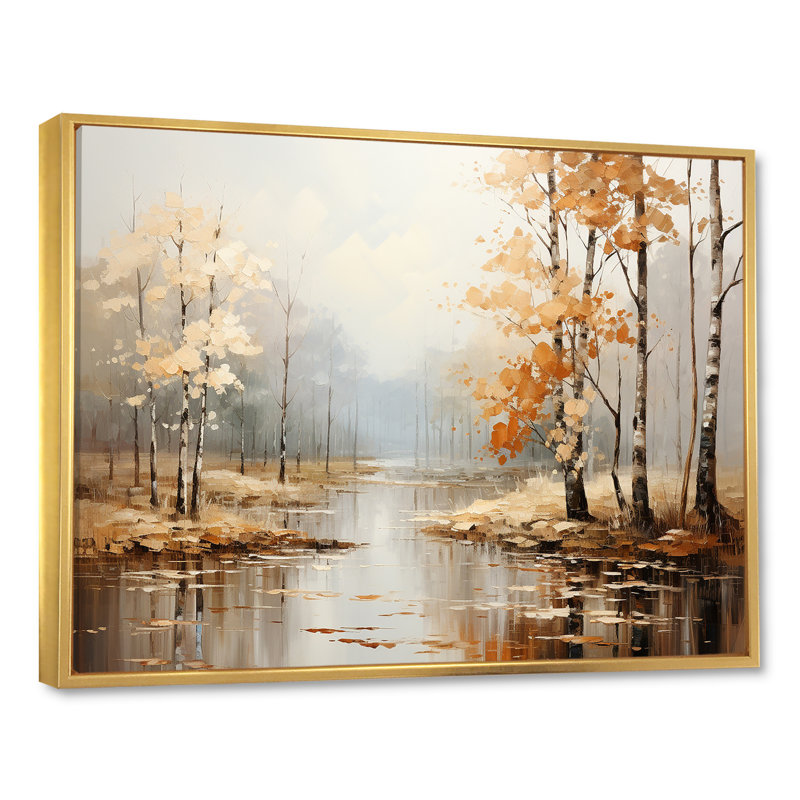 Mystic Nostalgia Autumn Forest - Art mural forêt, H 24 po x l 32 po x P 1 po, Cadre flottant doré